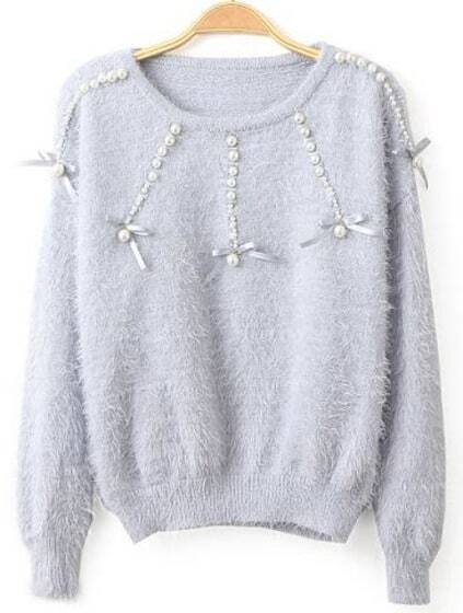 Beading Mohair Light Blue Sweater