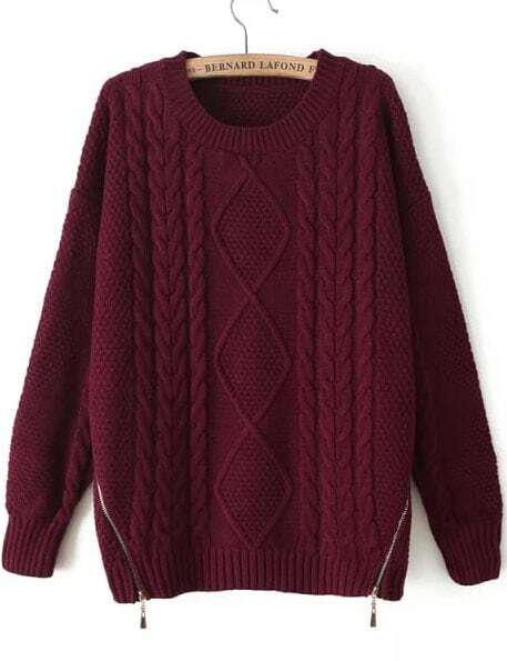 Zipper Cable Knit Sweater