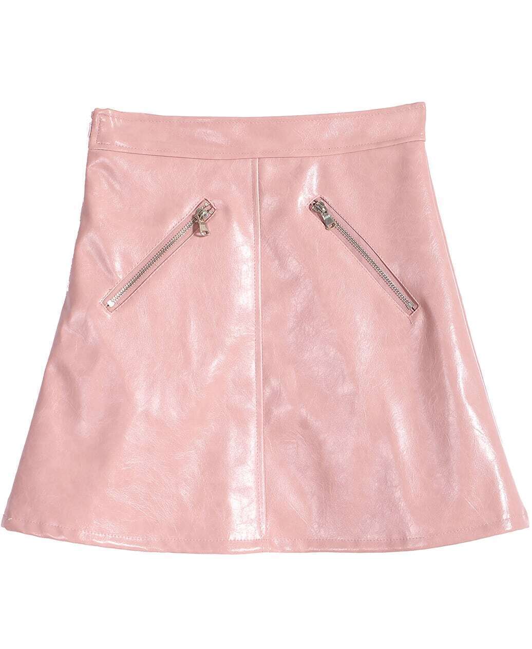 Zipper Pockets PU Pink SkirtFor Womenromwe