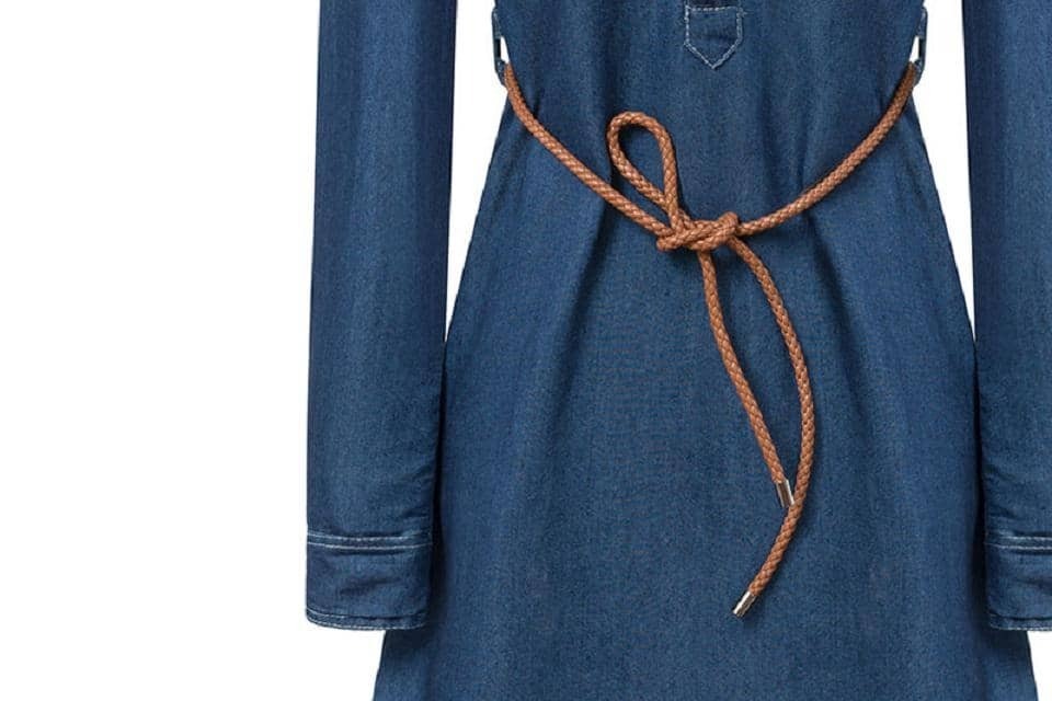 Belt Embellished Denim DressFor Womenromwe