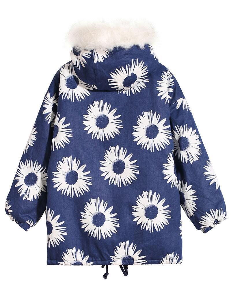 Daisy Print Hooded CoatFor Womenromwe