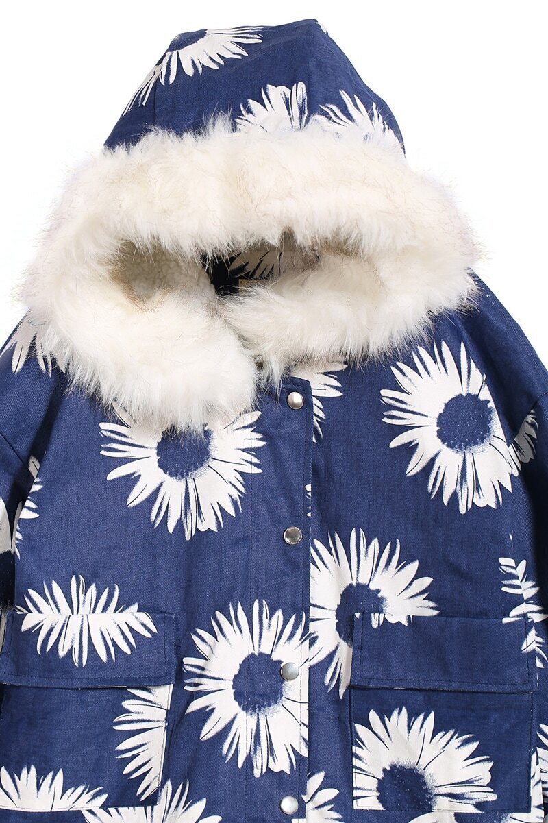 Daisy Print Hooded CoatFor Womenromwe