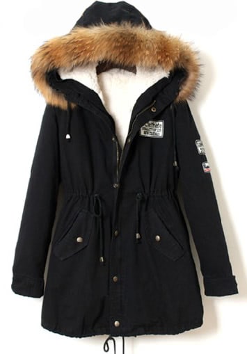 Faux Fur Trim Hood Navy Coat