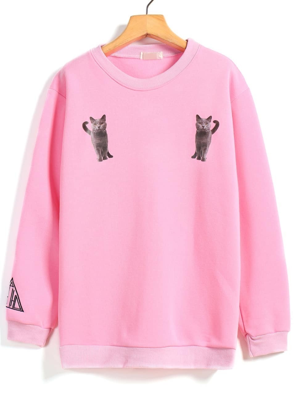 Cat Print Loose Pink SweatshirtFor Womenromwe
