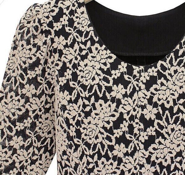 Lace Flouncing Khaki BlouseFor Women-romwe