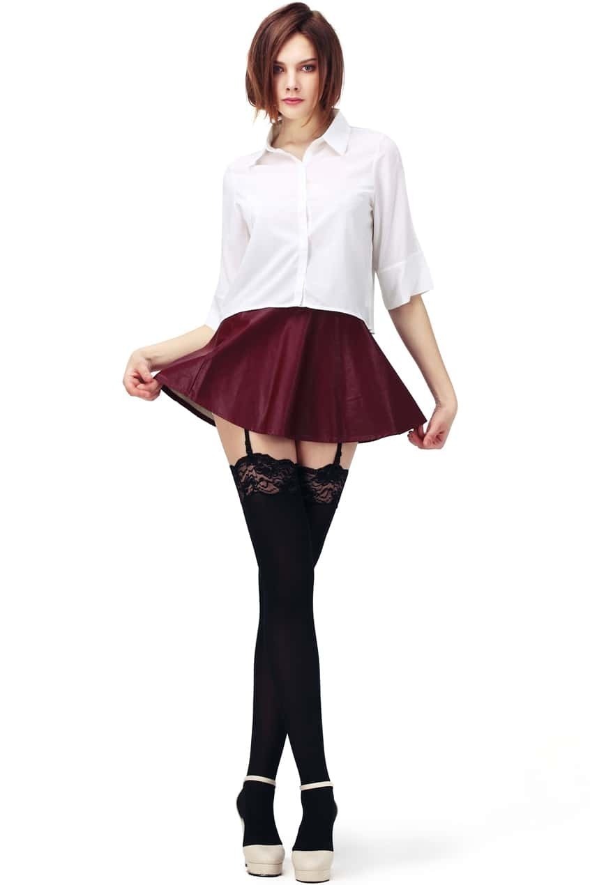 Pure Black Suspender TightsFor Womenromwe