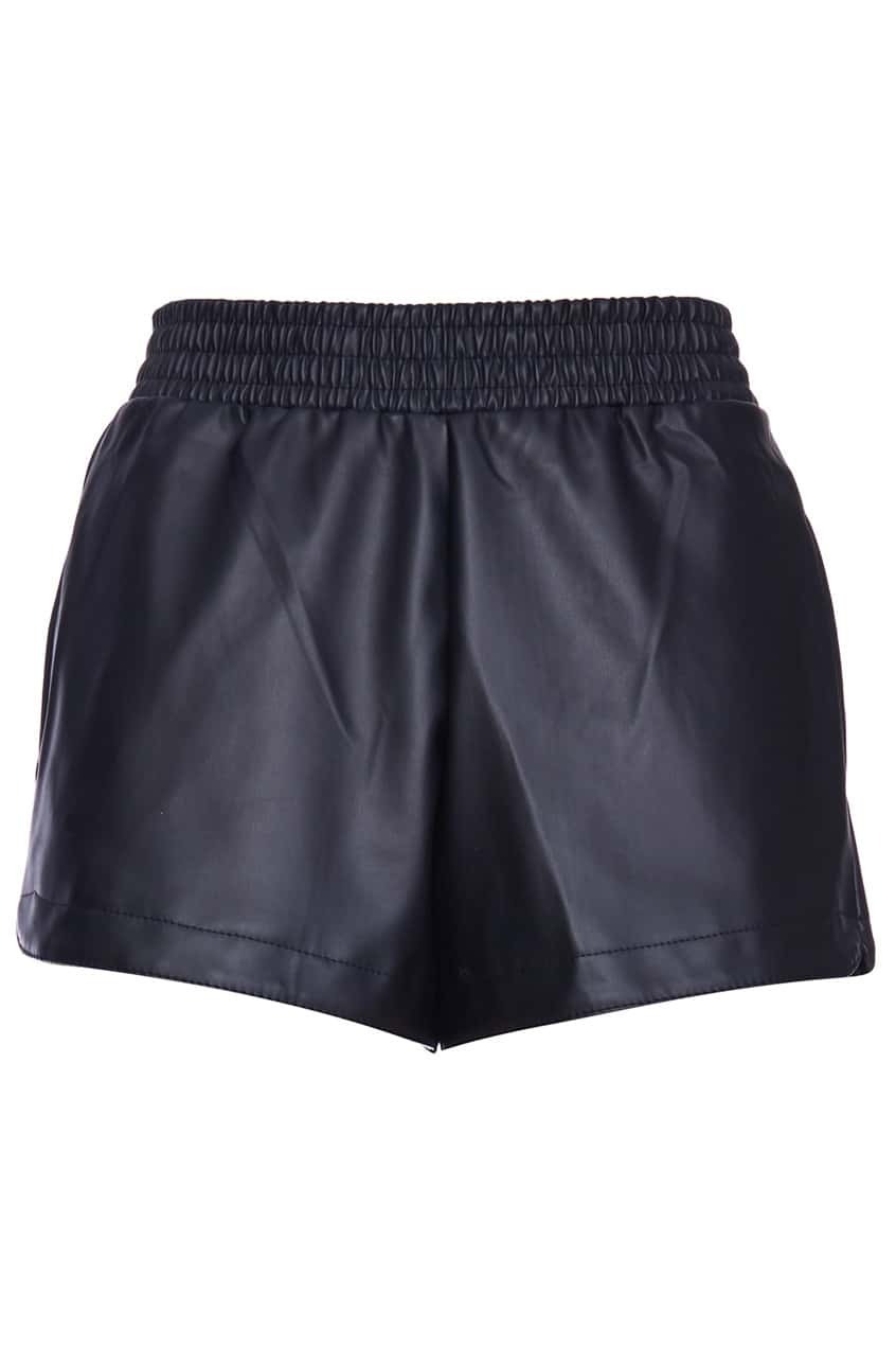 Elastic Waist Faux Leather Black ShortsFor Women-romwe