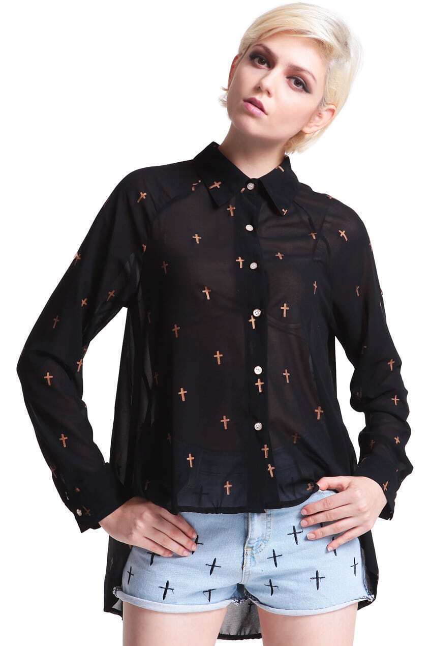 Cross Printed Swing ShirtFor Womenromwe