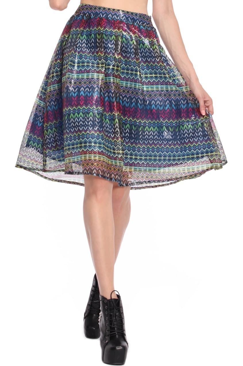 Ethnic Print Blue SkirtFor Womenromwe