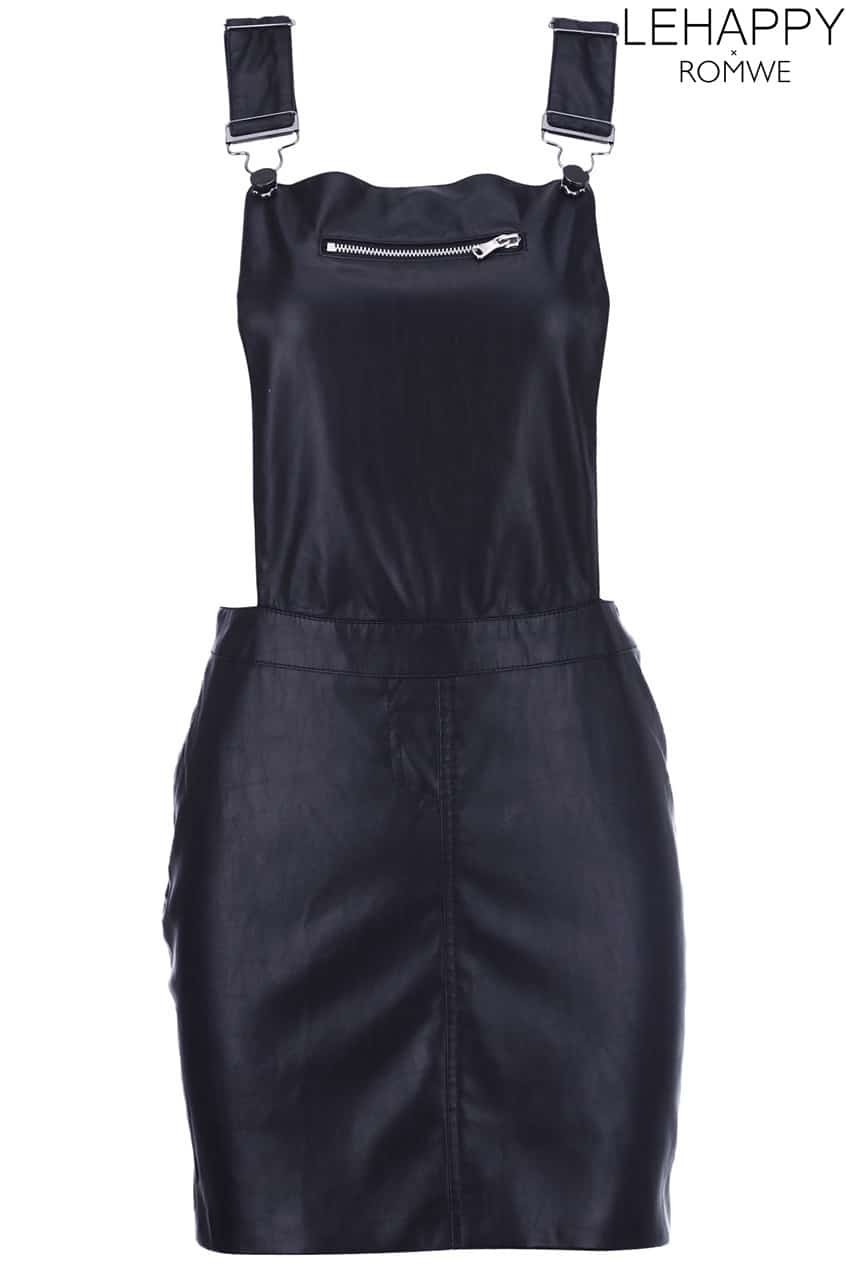 Black Fake Leather Strap DressFor Womenromwe