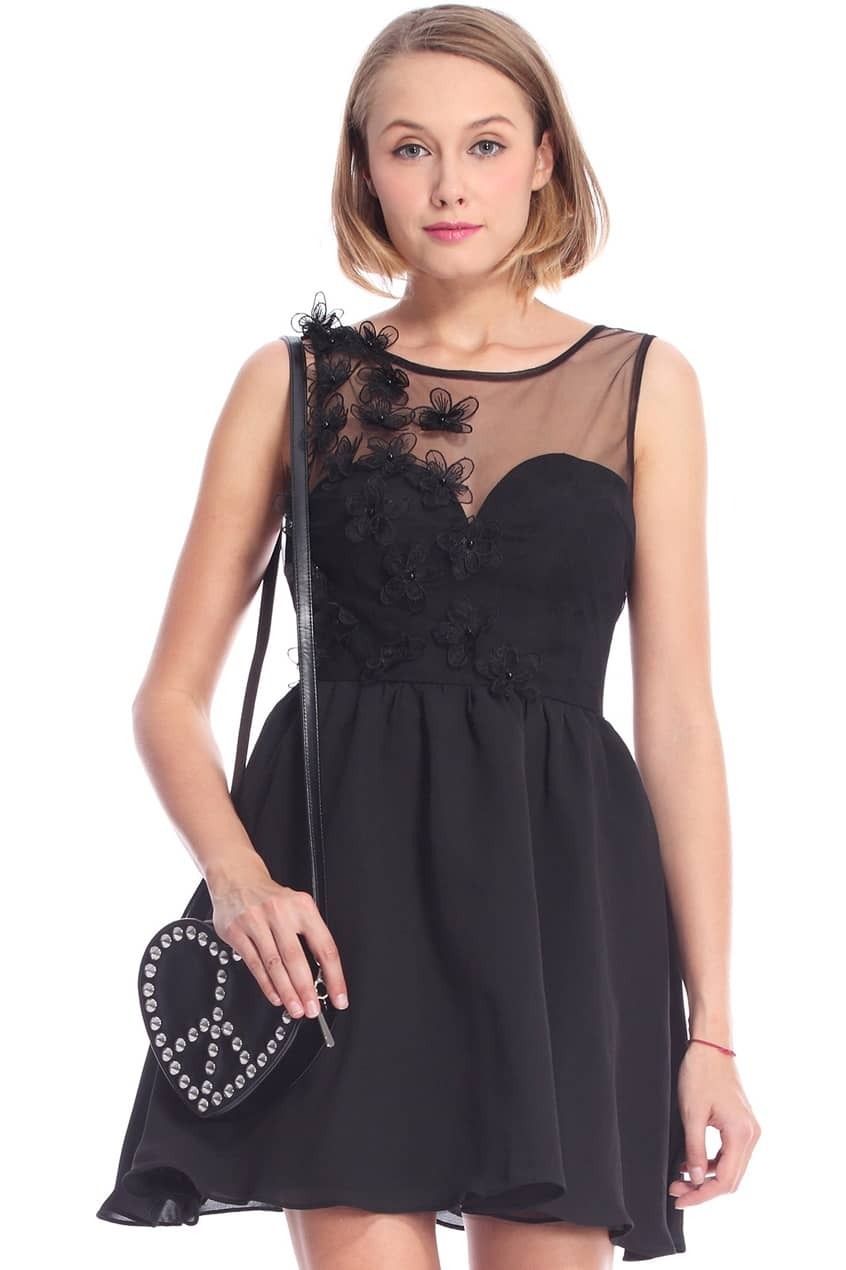 ROMWE Embroidered Black Sleeveless DressFor Womenromwe