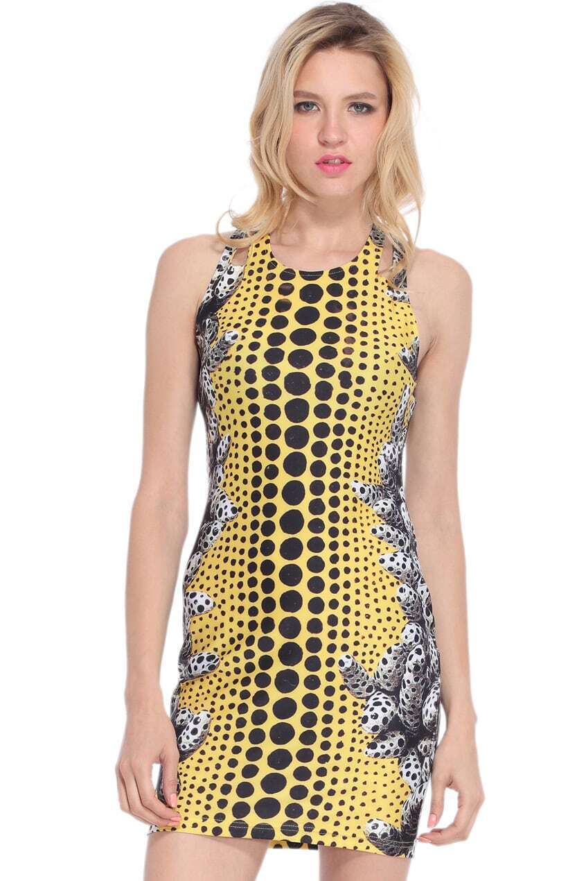 Coral of Yayoi Kusama Print DressFor Womenromwe