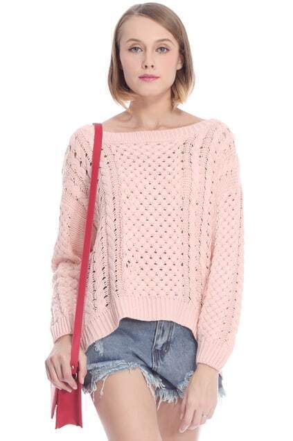 Asymmetric Cut-out Pink Jumper -ROMWE