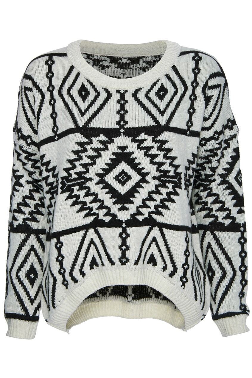 Asymmetric Tribal Style Cream JumperFor Womenromwe