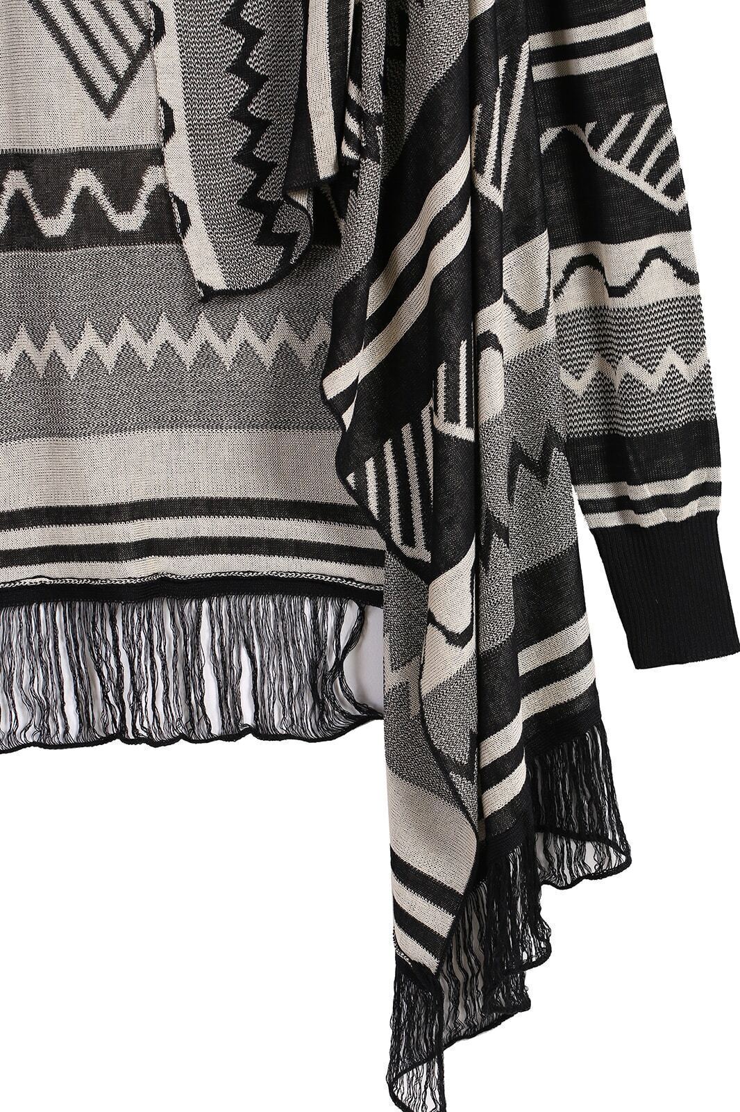 Geometric Print Tassel Knit CardiganFor Womenromwe