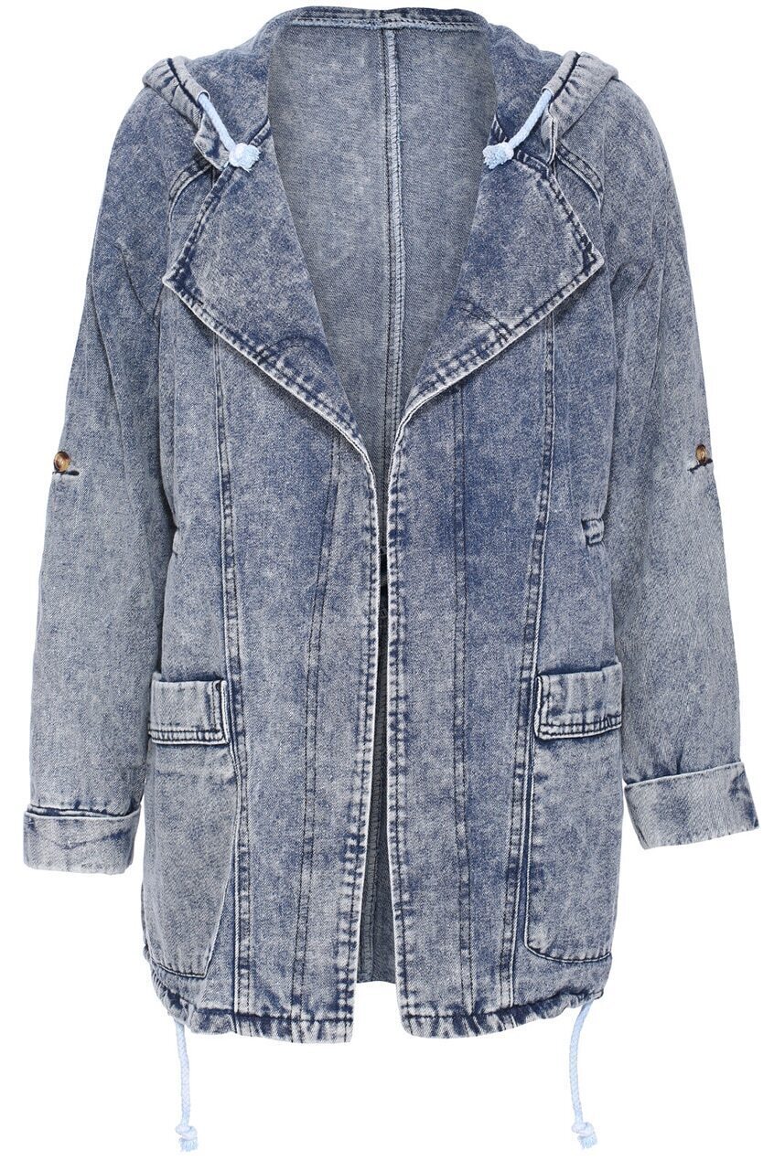 Faded Hooded Denim CoatFor Women-romwe