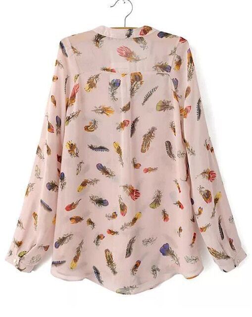 blouse with feather print