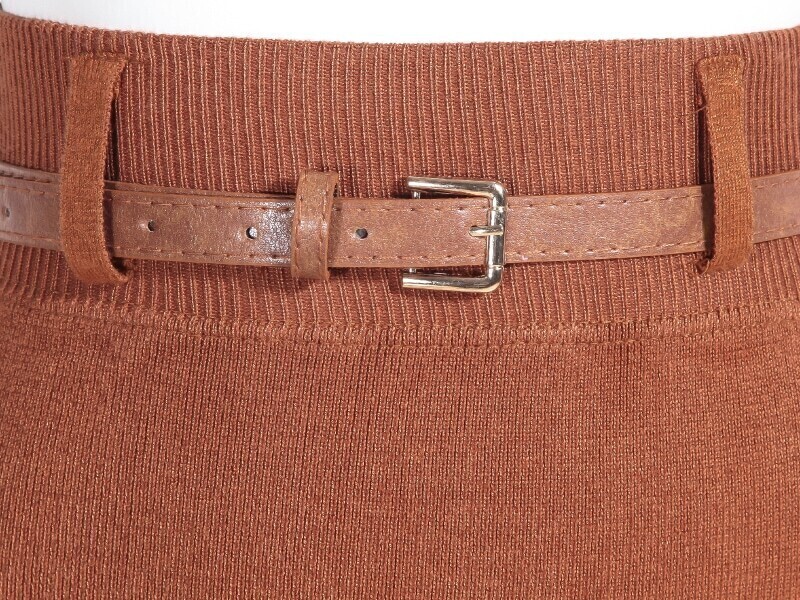 Belted Khaki Knit Bodycon SkirtFor Womenromwe