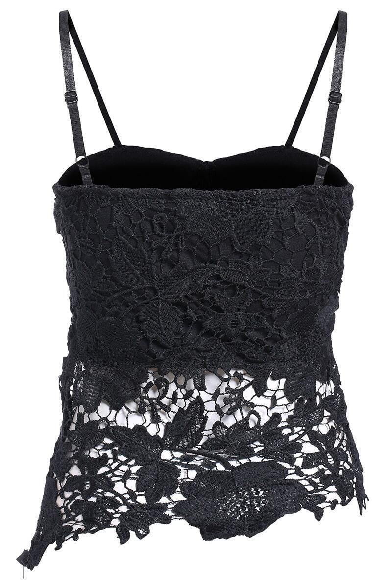 Spaghetti Strap Lace Black VestFor Womenromwe
