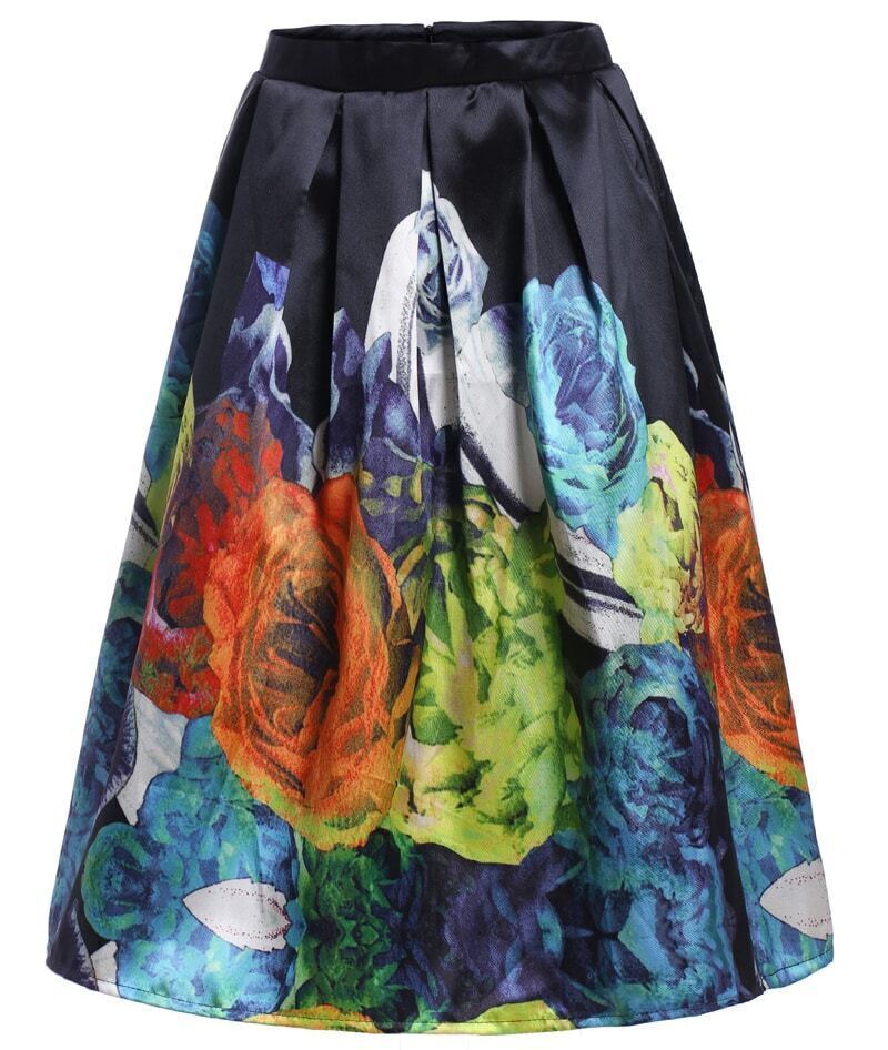 Oil Painting Print Flare SkirtFor Womenromwe