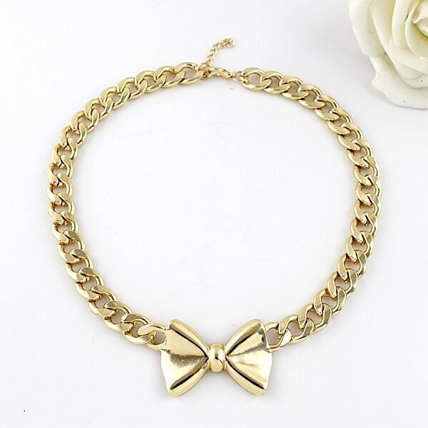 Gold Bow Chain NecklaceFor Womenromwe