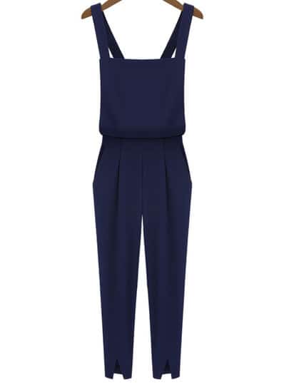 Criss Cross Strap Split Navy Jumpsuits