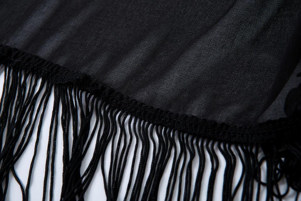 Tassel Long Black KimonoFor Womenromwe