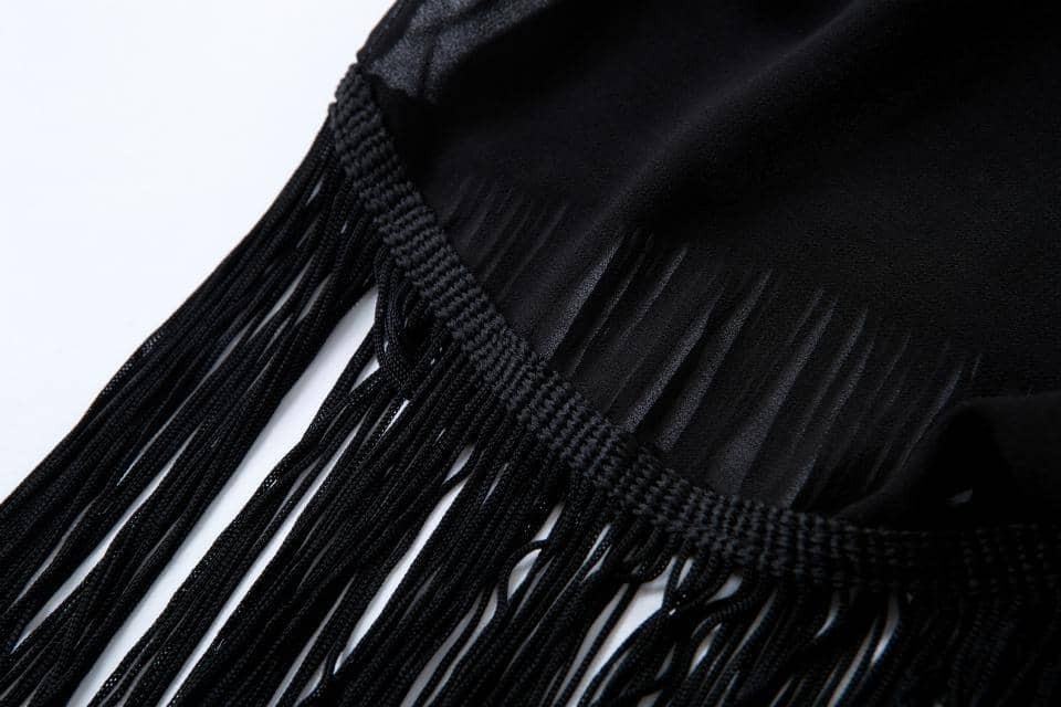 Tassel Long Black KimonoFor Womenromwe