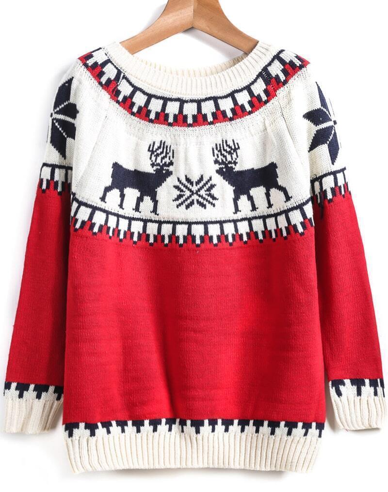 Deer Print Knit SweaterFor Womenromwe