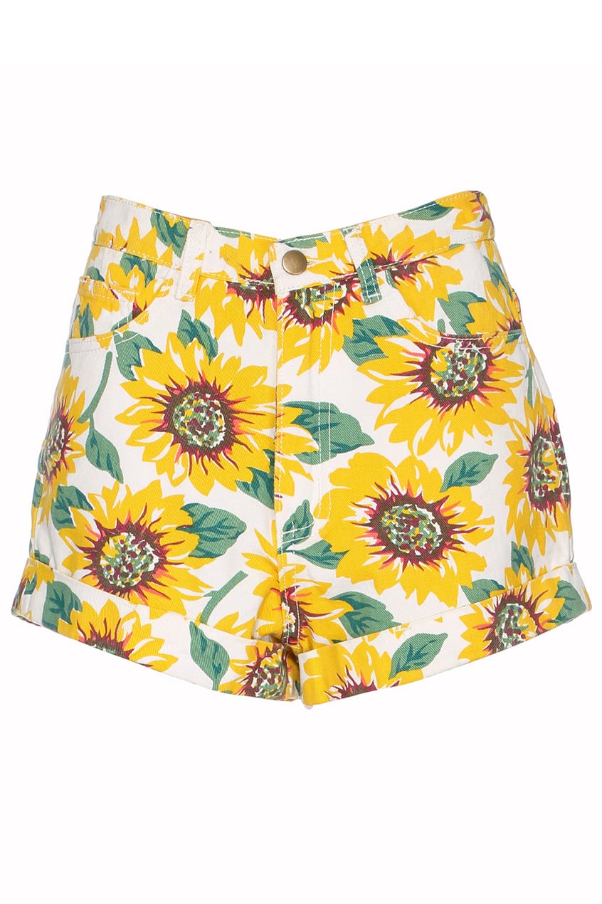ROMWE Sunflower Print Highwaist Denim ShortsFor Womenromwe