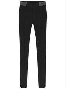 Black Contrast PU Leather Slim PantFor Women-romwe