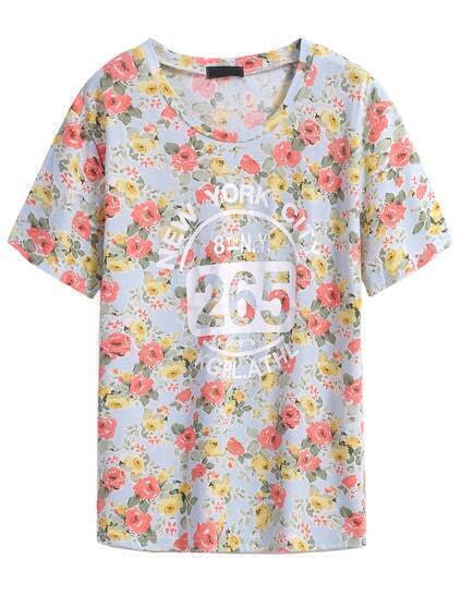 Floral 265 Print Sky Blue T-Shirt Floral 265 Print Sky Blue T-Shirt pictures