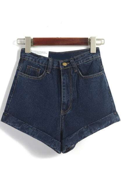 High Waist Loose Denim Navy Shorts High Waist Loose Denim Navy Shorts pictures