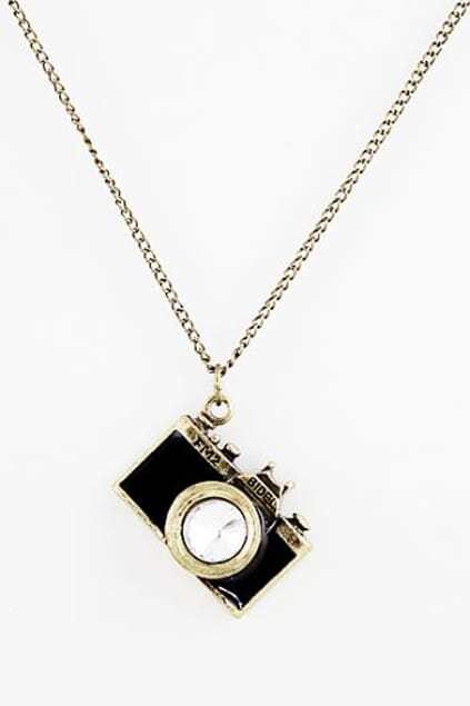 Camera Shaped Diamante Black Necklace