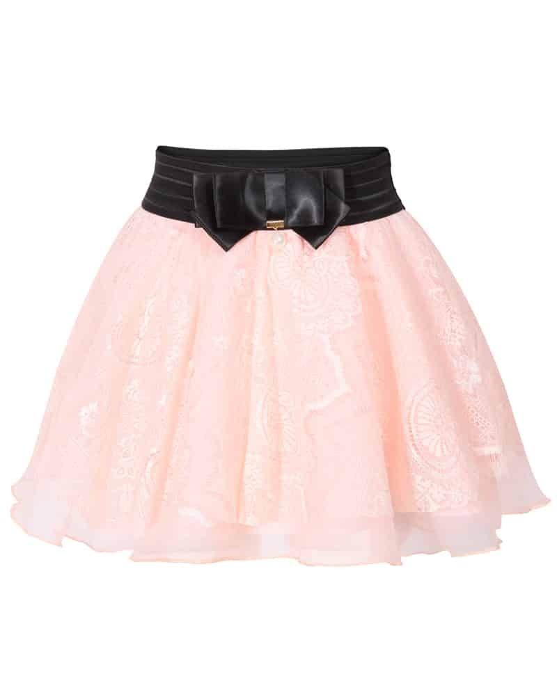 Bow Lace Mesh Flare Pink Skirt