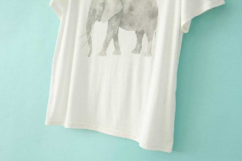 Elephant Print Loose White TShirtFor Womenromwe