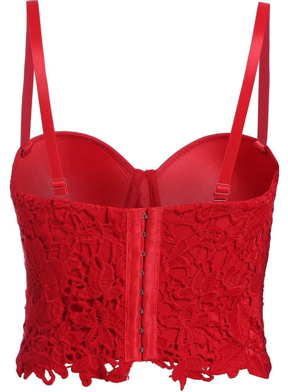 Red Spaghetti Strap Lace VestFor Womenromwe