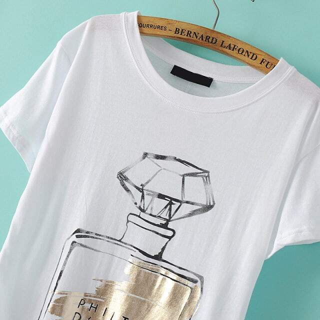 Perfume Bottles Print Loose TShirtFor Womenromwe
