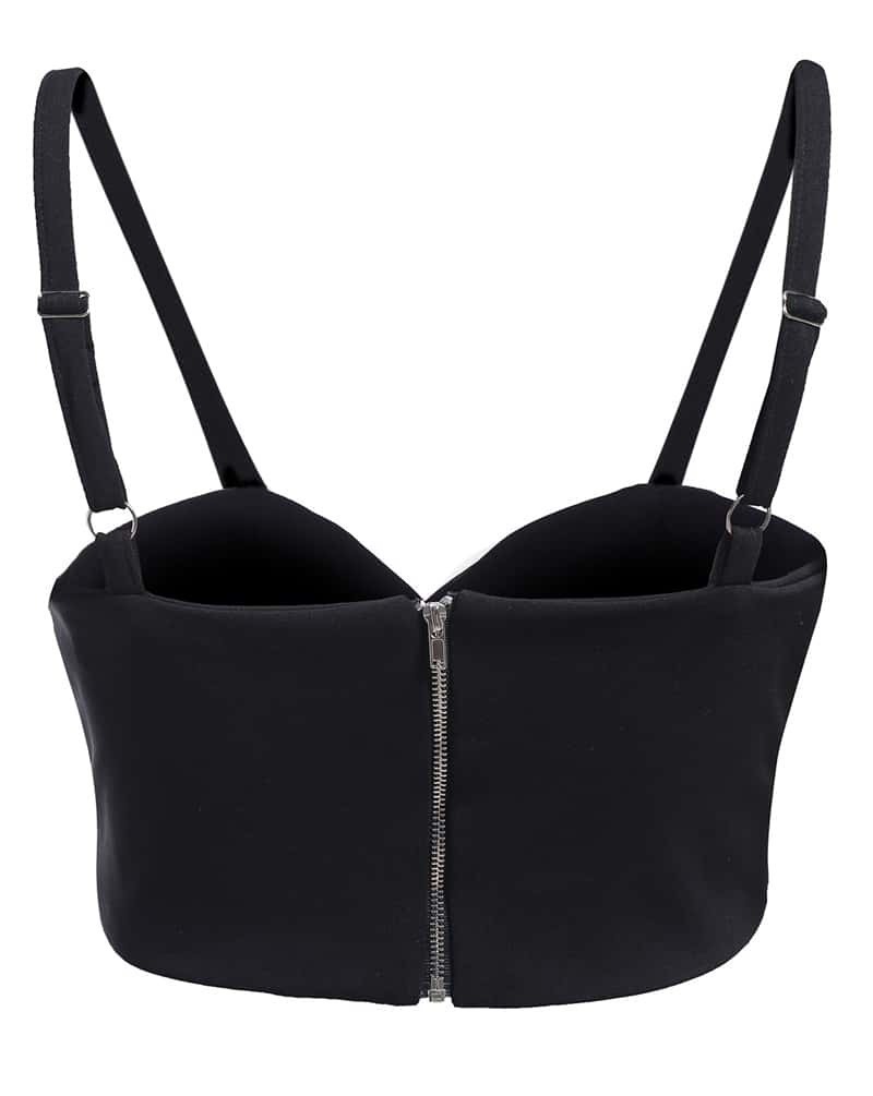 Strap Zipper Black LingerieFor Womenromwe