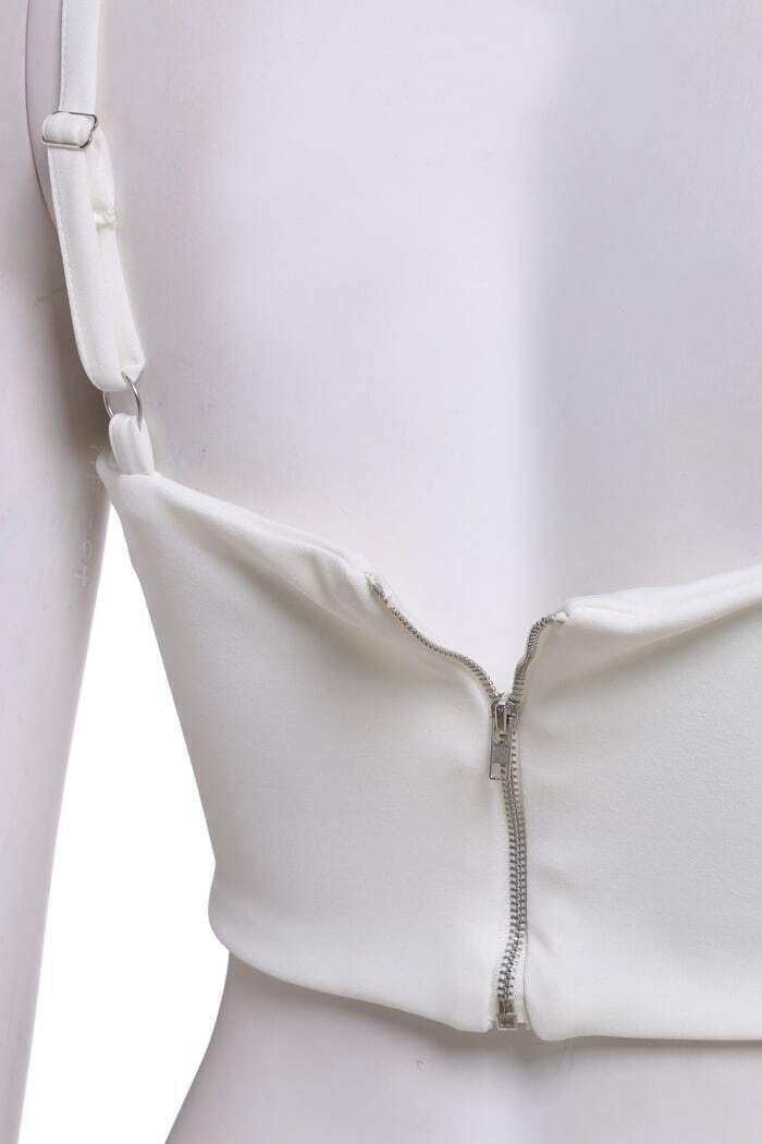 Strap Zipper White LingerieFor Womenromwe