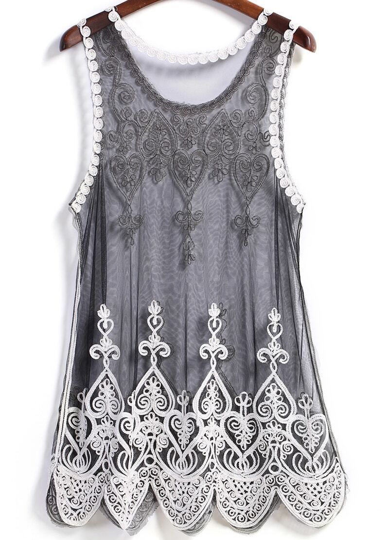 Sleeveless Sheer Mesh Irregular Hem DressFor Womenromwe