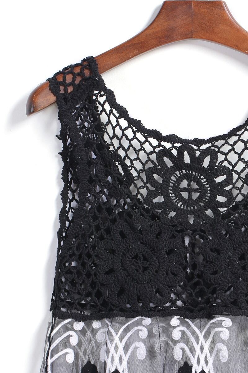 Colorblock Lace Crochet Tank TopFor Womenromwe