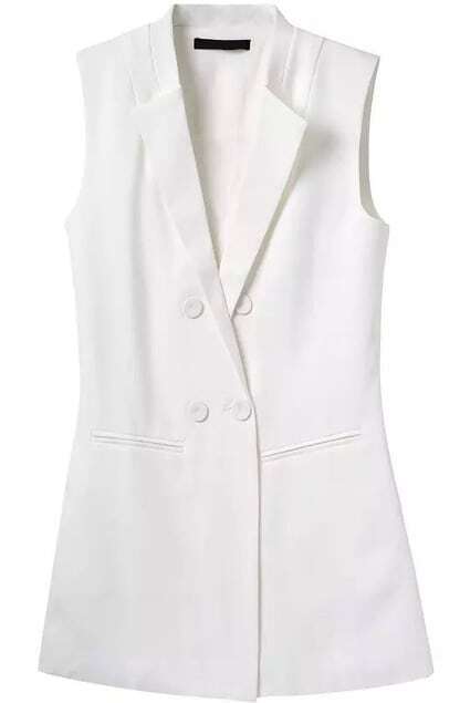 Lapel Double Breasted With Pocket White Vest