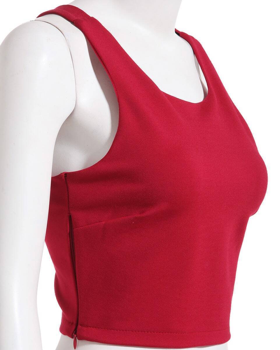 Round Neck With Zipper Slim Red Tank TopFor Womenromwe