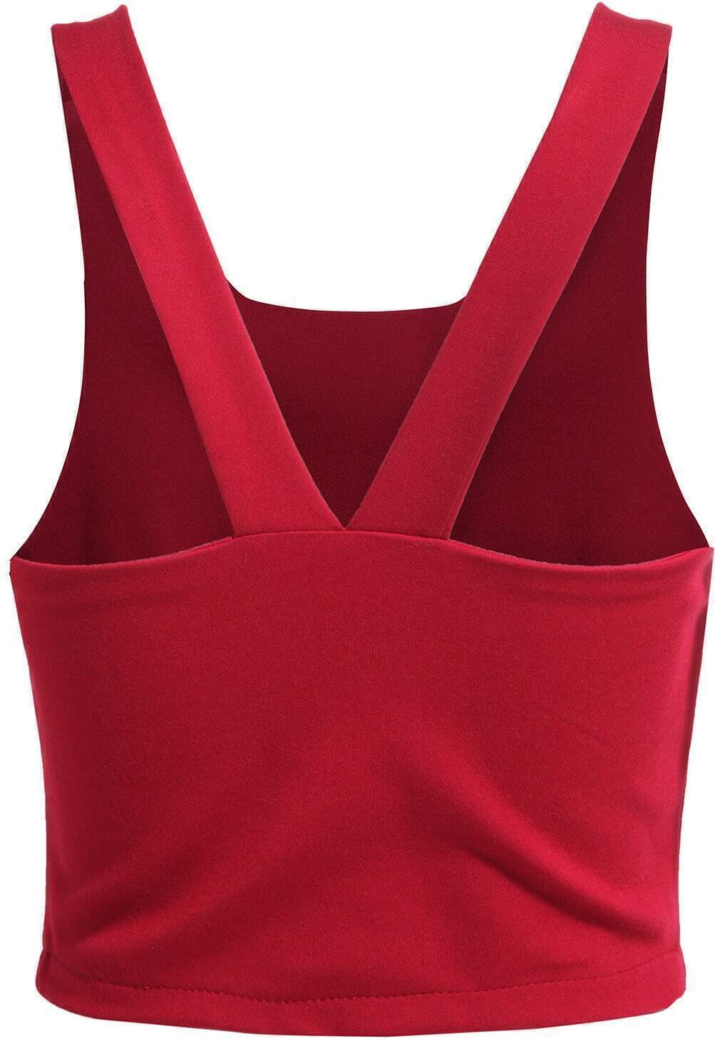 Round Neck With Zipper Slim Red Tank TopFor Womenromwe