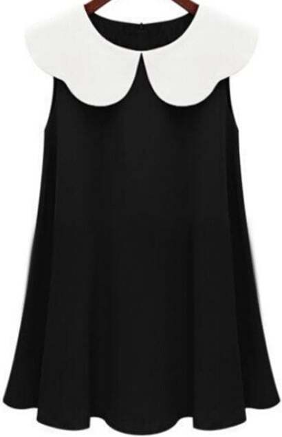 Contrast Collar Ruffle Loose Black Dress pictures