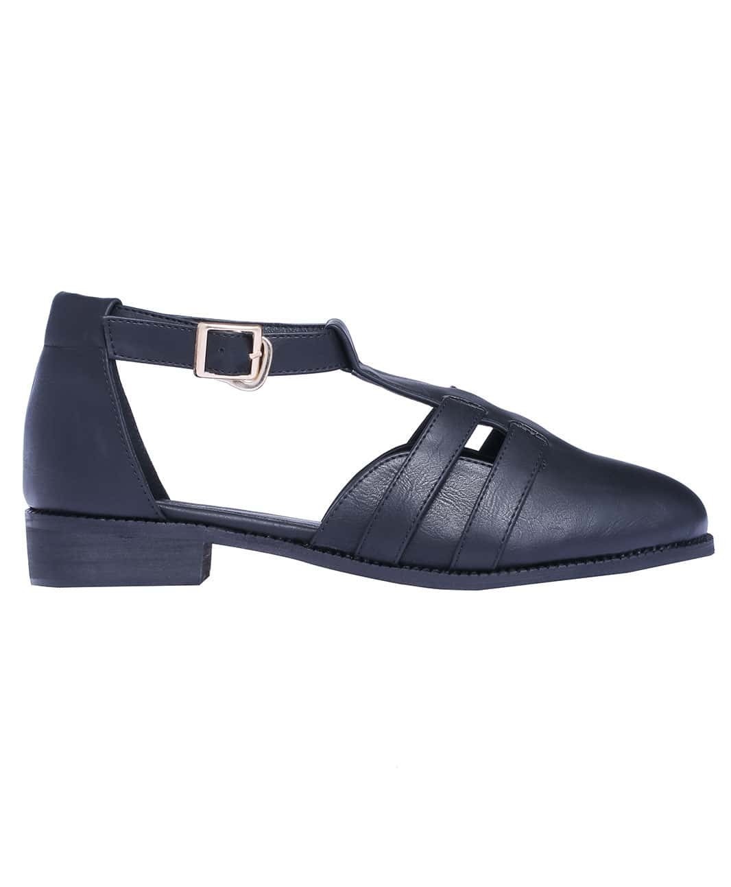 Black T Strap Flat ShoesFor Womenromwe
