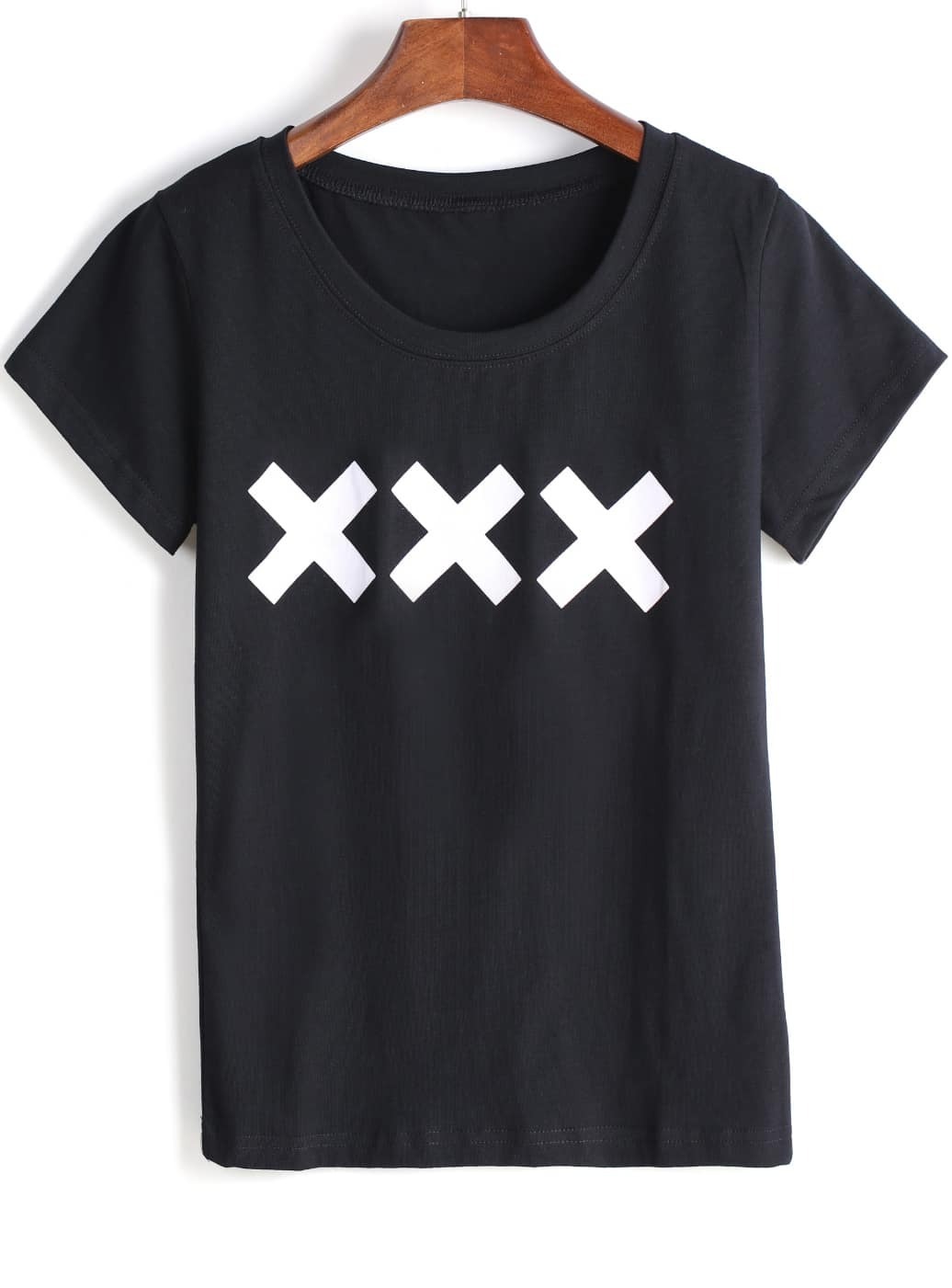 XXX Print Round Neck Black TShirtFor Womenromwe