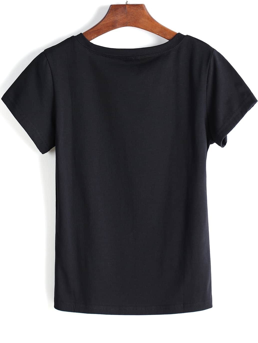 XXX Print Round Neck Black TShirtFor Womenromwe