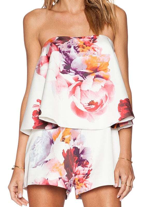 Strapless Florals Ruffle Jumpsuit